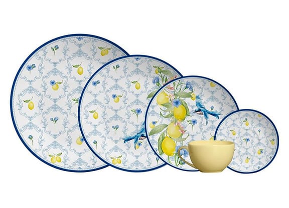 Aparelho de Jantar e Chá 20 Peças Alleanza Redondo Cerâmica Faiança Azul Sicília