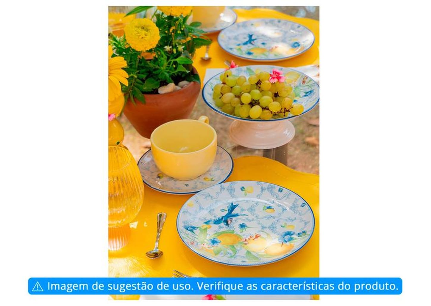 Aparelho de Jantar e Chá 20 Peças Alleanza Redondo Cerâmica Faiança Azul Sicília