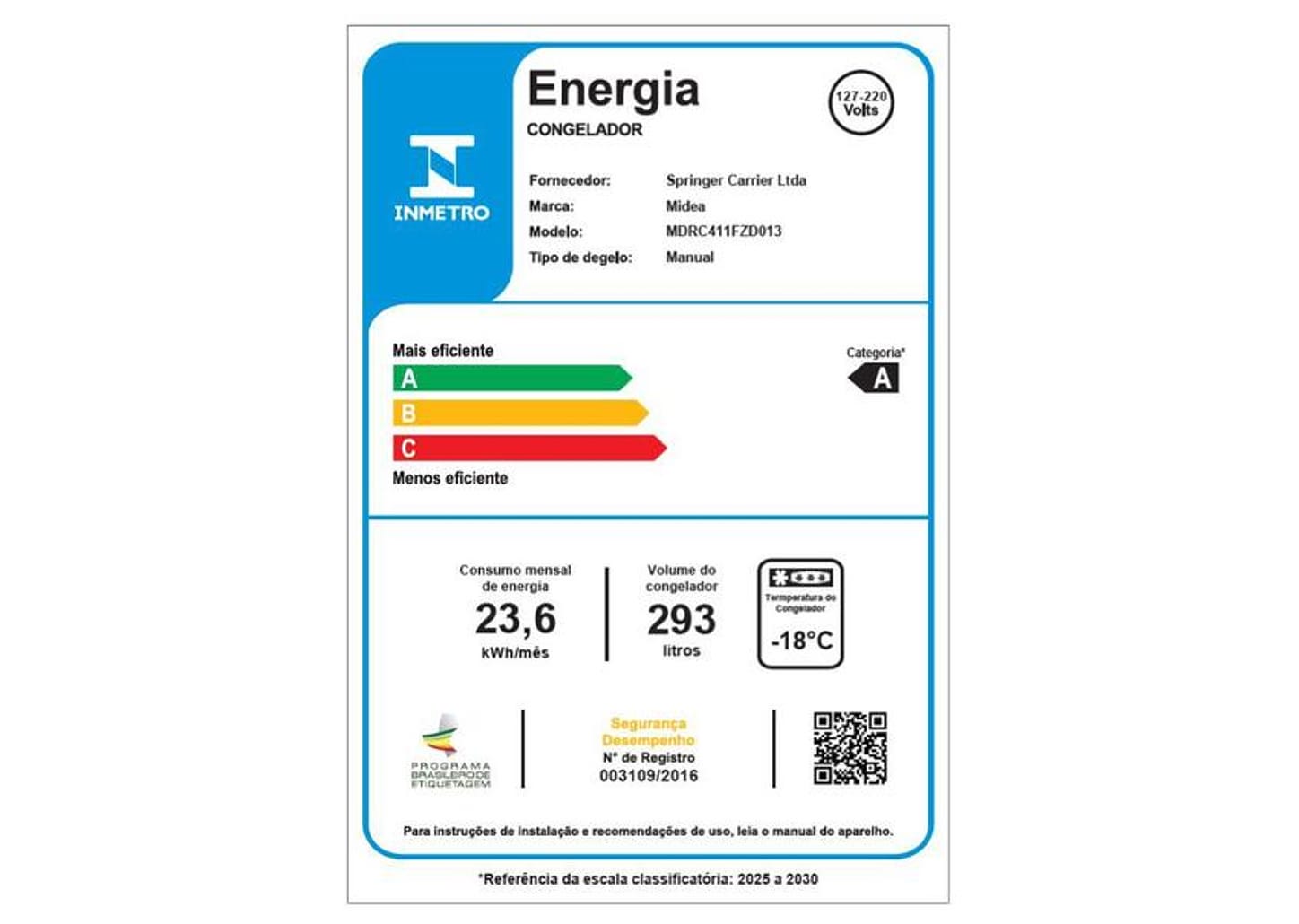 Freezer Horizontal Midea 1 Porta 293L MDRC411FZD013