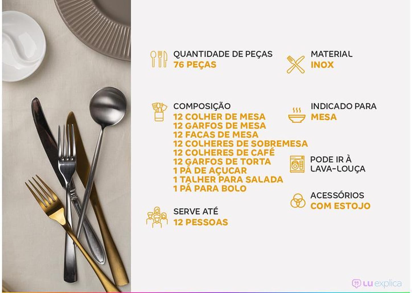 Faqueiro Tramontina Inox 76 Peças Renascença 66929300 com Estojo