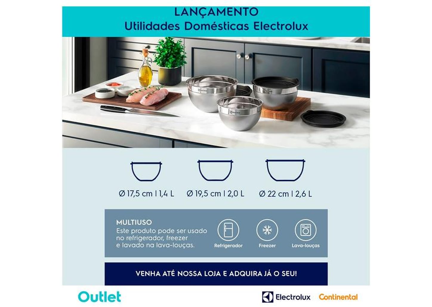 Conjunto de Bowls e Medidores de Inox 3 Peças Electrolux Multiuso 41049099