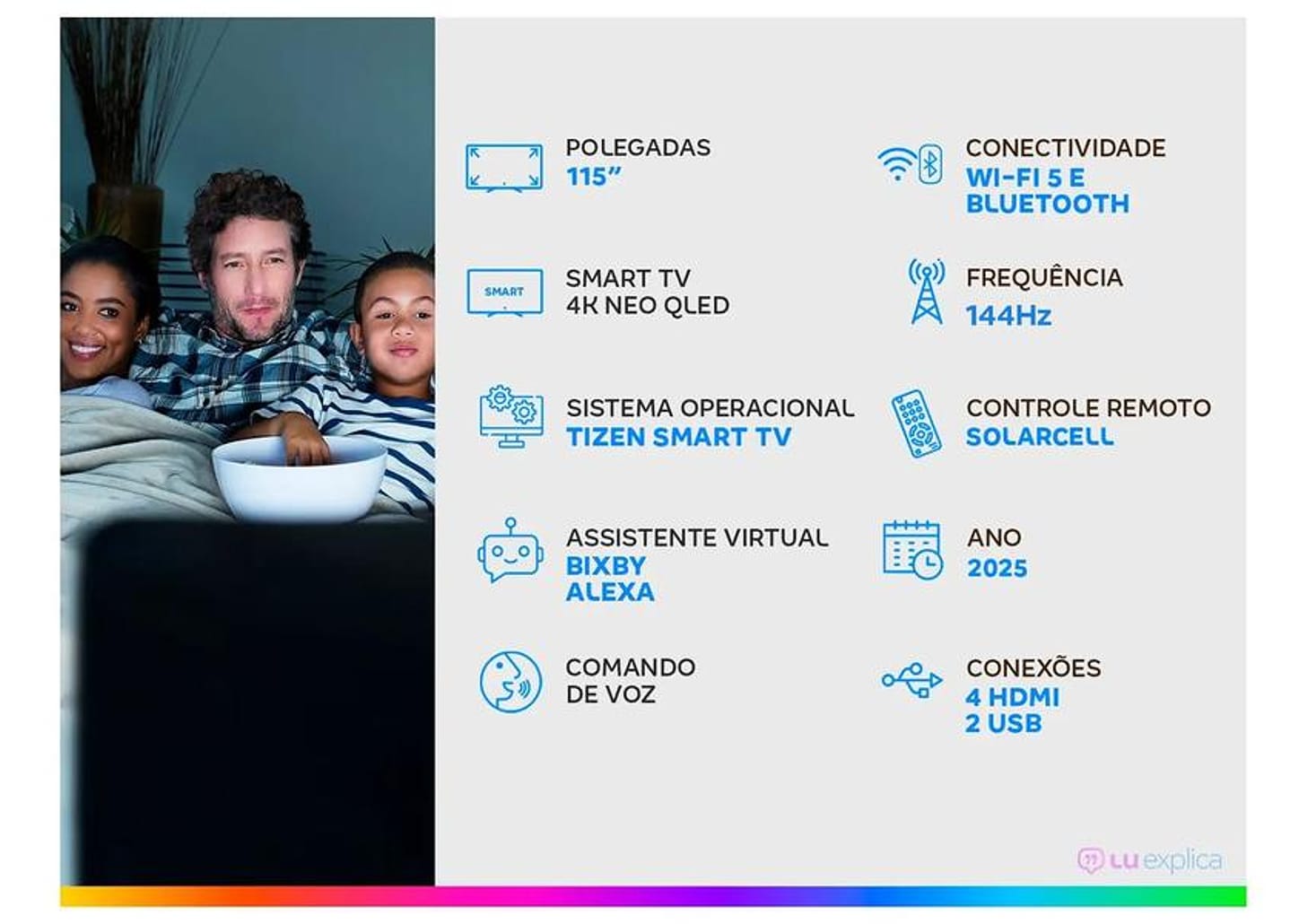 Smart TV 115" Samsung 4K Neo QLED QN90F QN115QN90FGXZD 144Hz Tizen Bixby Alexa 4 HDMI