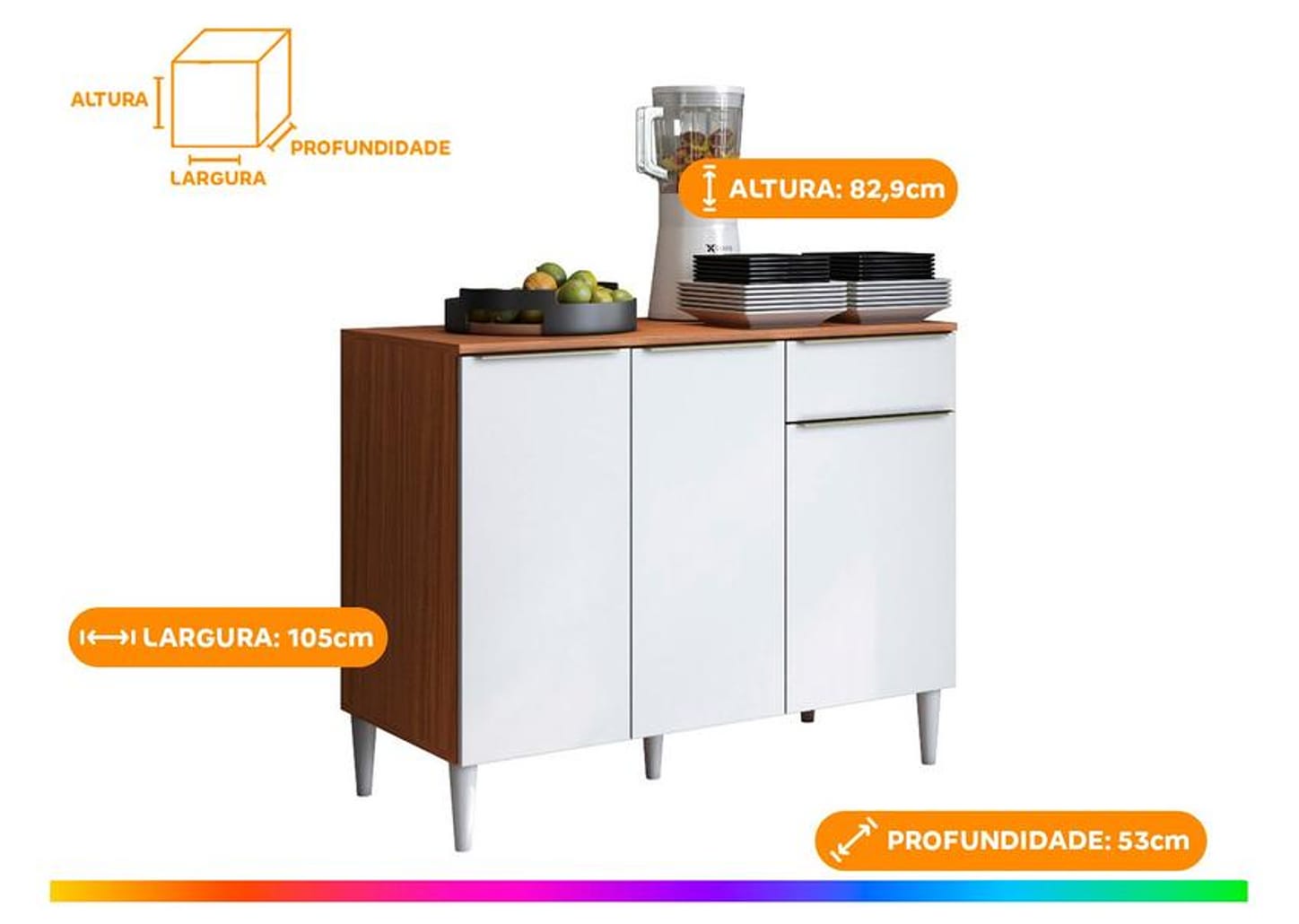 Balcão de Cozinha Modulado Aramóveis 3 Portas 2 Gavetas Prime