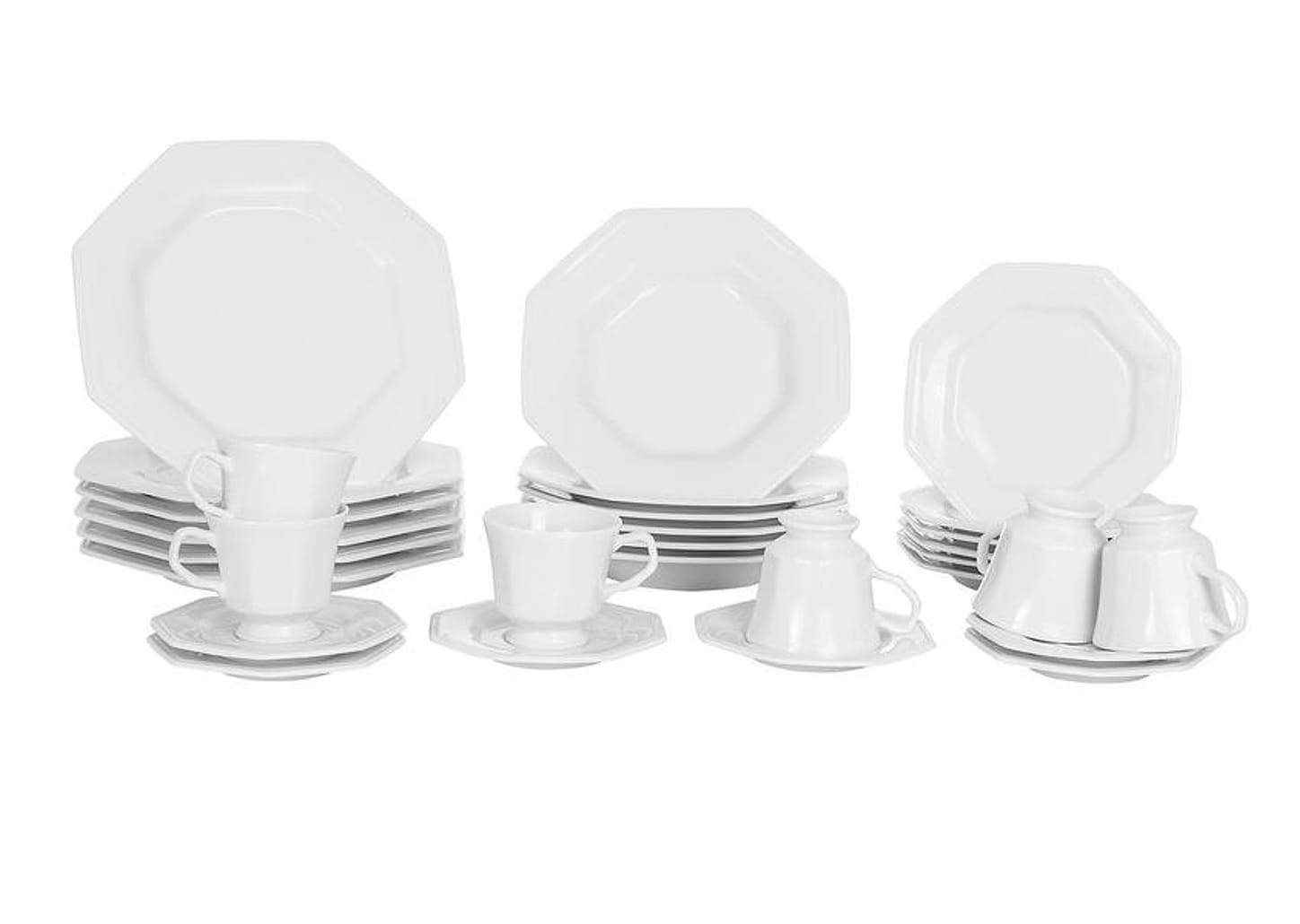 Aparelho de Jantar 30 Peças Schmidt Porcelana - Octogonal Branco Prisma