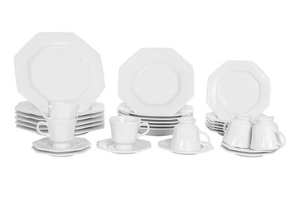 Aparelho de Jantar 30 Peças Schmidt Porcelana - Octogonal Branco Prisma