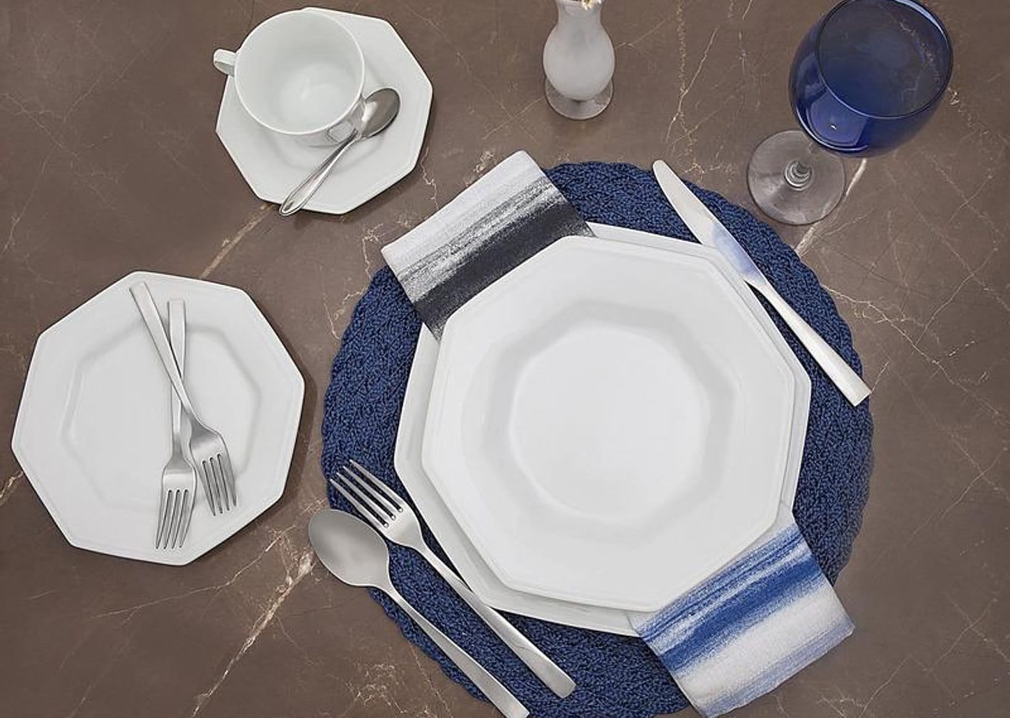 Aparelho de Jantar 30 Peças Schmidt Porcelana - Octogonal Branco Prisma