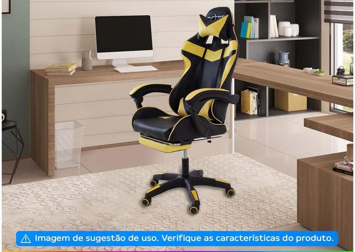 Cadeira Gamer PCTop Reclinável Amarelo - Racer 1006