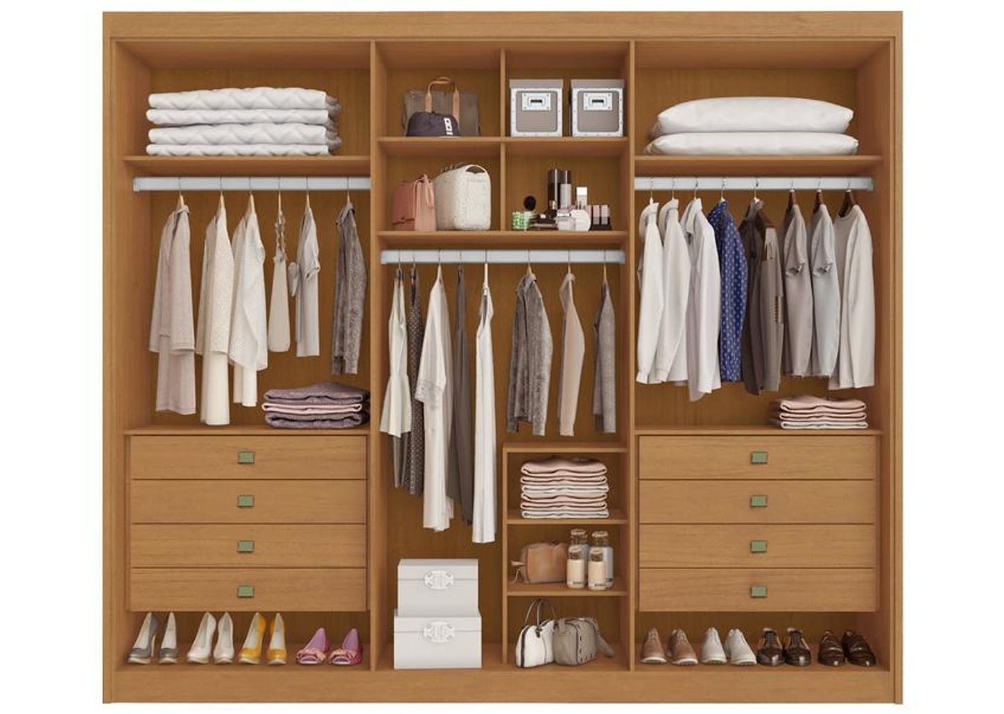 Guarda-roupa Casal com Sapateiro 8 Gavetas 6 Portas Conquista Móveis Prime Bergamo