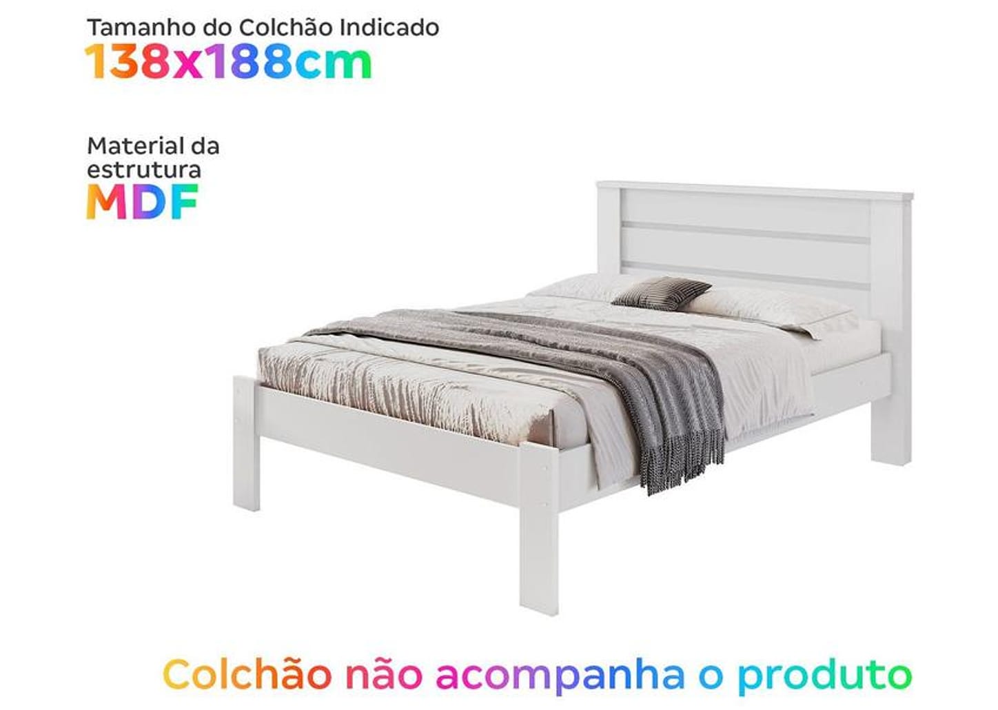 Cama de Casal Conquista Móveis Rubi Branca