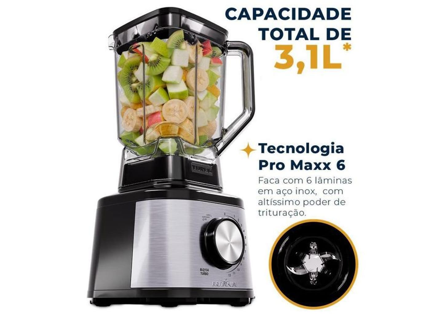 Liquidificador Britânia BLQ15A 1500W Copo de 3,1L Preto e Prata