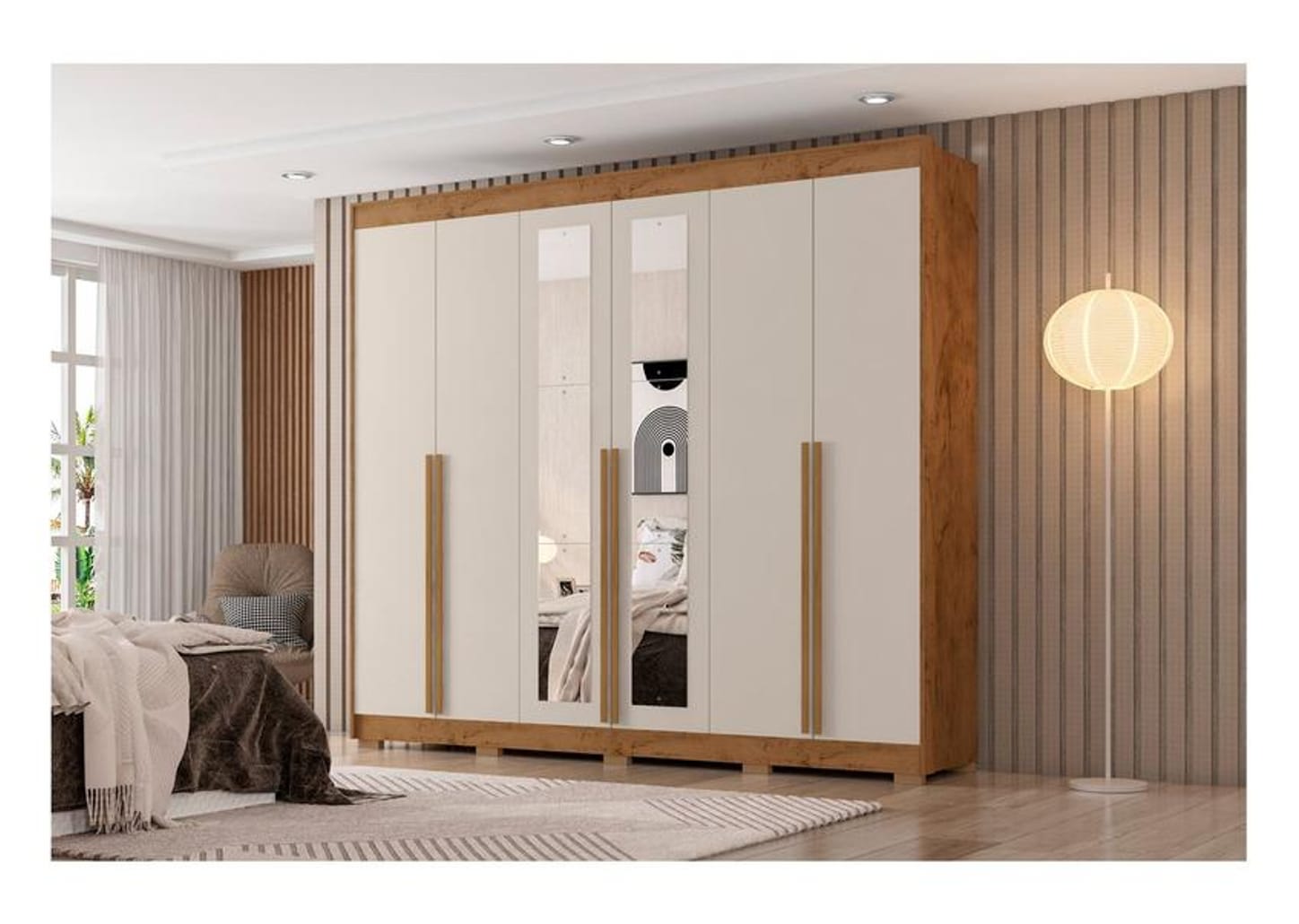 Guarda-roupa Casal com Espelho 6 Gavetas 6 Portas Araplac Biancca