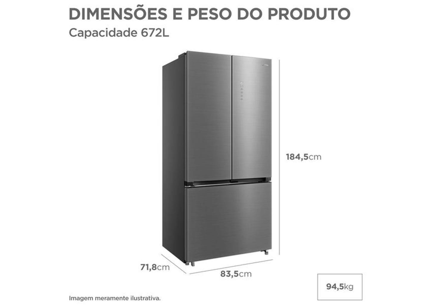 Geladeira/Refrigerador Midea Smart Frost Free Multidoor Cor Inox 672L MDRM905MMD463 Bivolt