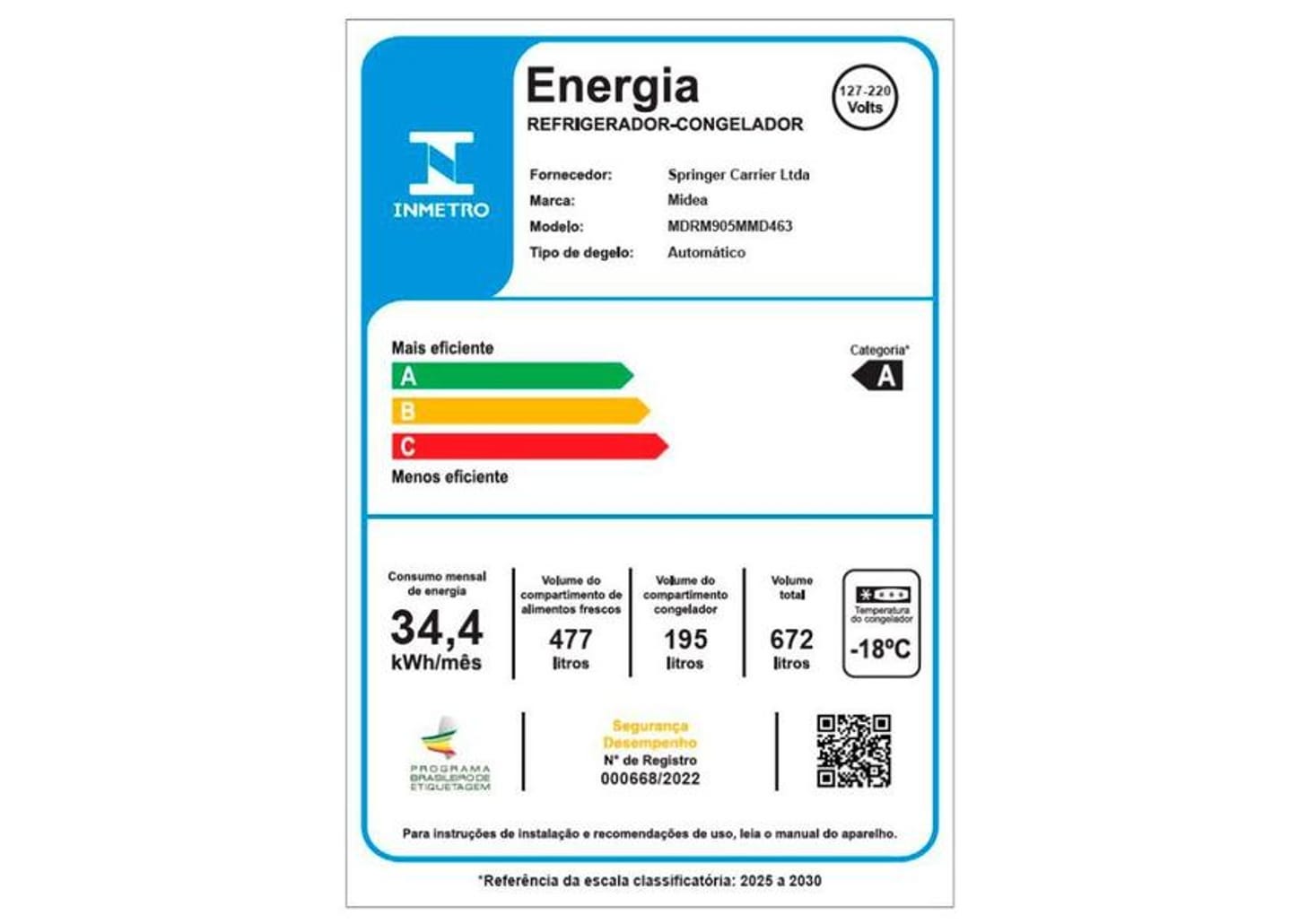 Geladeira/Refrigerador Midea Smart Frost Free Multidoor Cor Inox 672L MDRM905MMD463 Bivolt