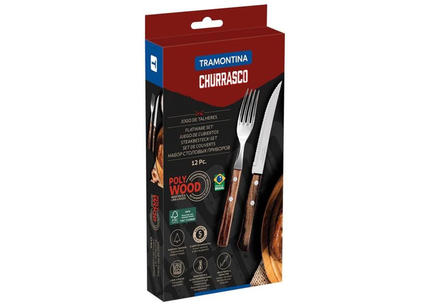 Jogo de Talheres Tramontina Inox para Churrasco Polywood 12 Peças