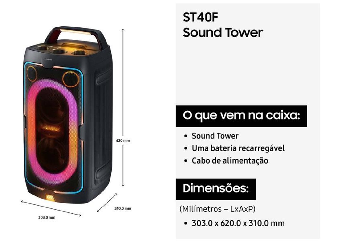 Caixa de Som Torre Samsung MX-ST40F/ZD Bluetooth 160W RMS