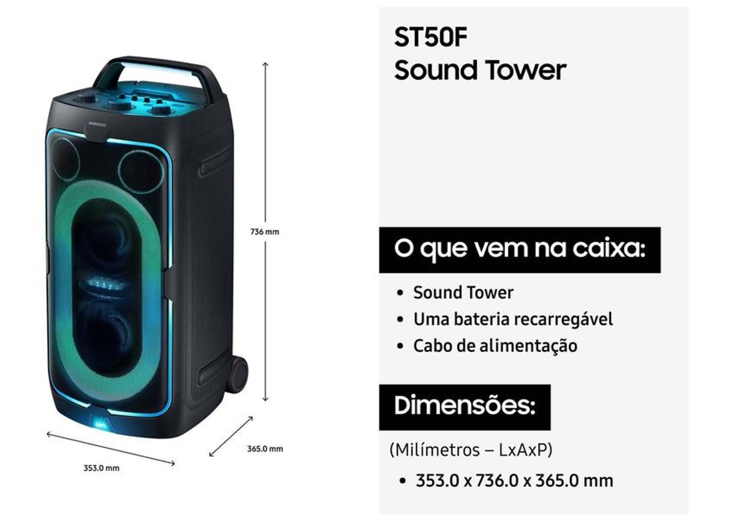 Caixa de Som Torre Samsung MX-ST50F/ZD Bluetooth 240W RMS