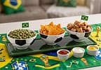 Petisqueira Retangular Artesanal 4 Peças Scalla Cerâmica Futebol