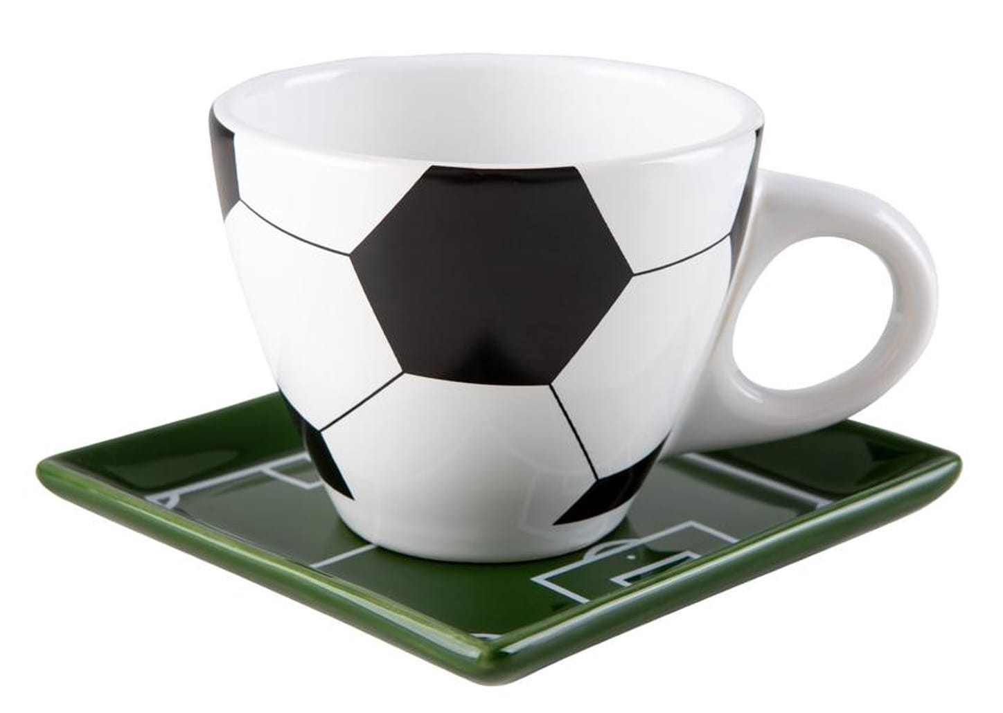 Jogo de Caneca de Chá e café de Cerâmica Branco, Preto e Verde 250ml Scalla Cerâmica Futebol 2 Peças