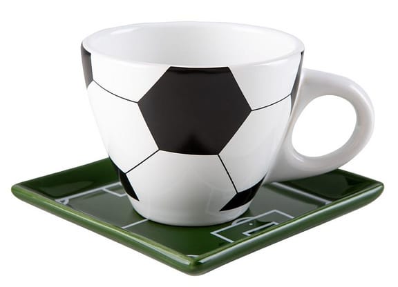 Jogo de Caneca de Chá e café de Cerâmica Branco, Preto e Verde 250ml Scalla Cerâmica Futebol 2 Peças