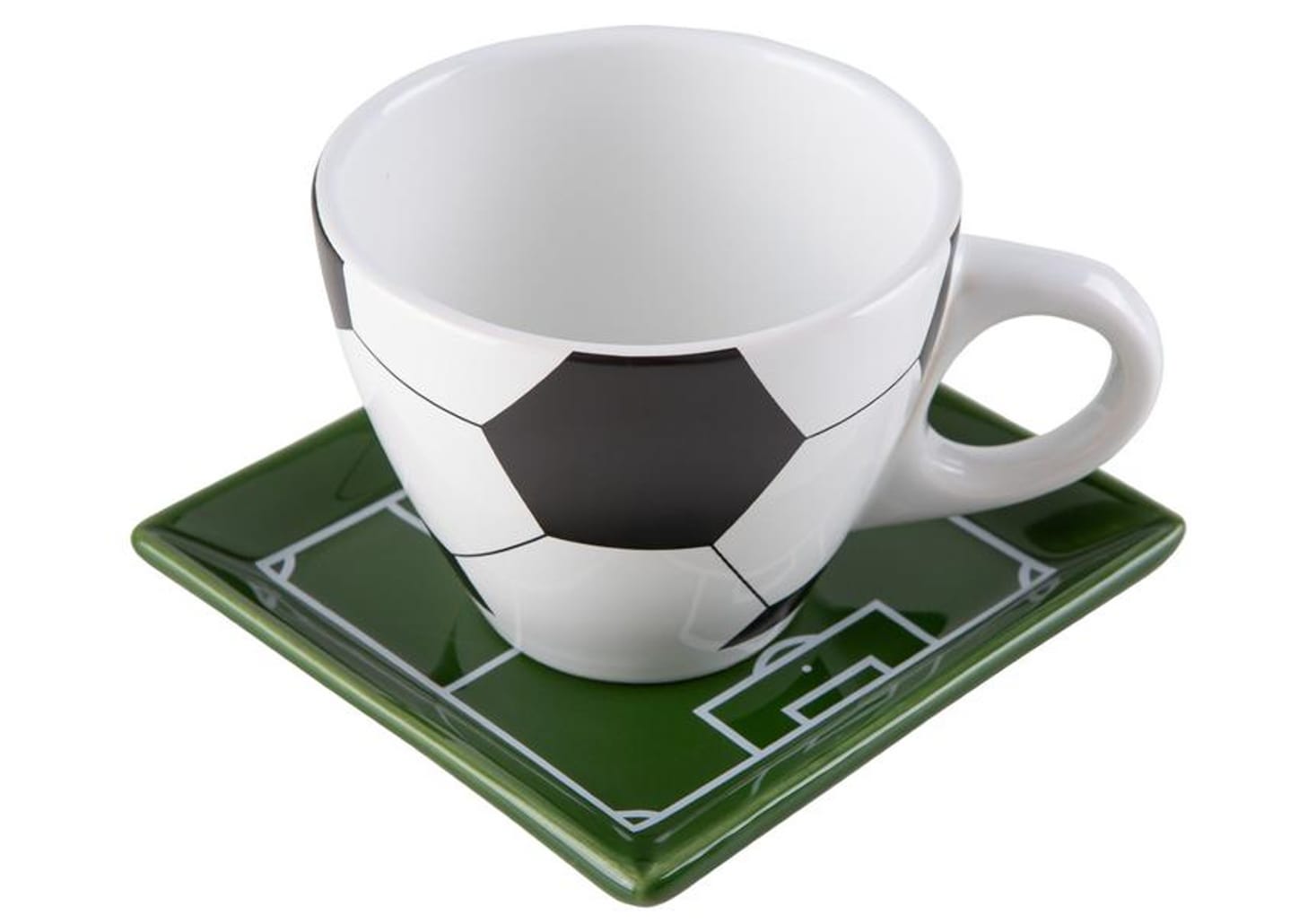 Jogo de Caneca de Chá e café de Cerâmica Branco, Preto e Verde 250ml Scalla Cerâmica Futebol 2 Peças