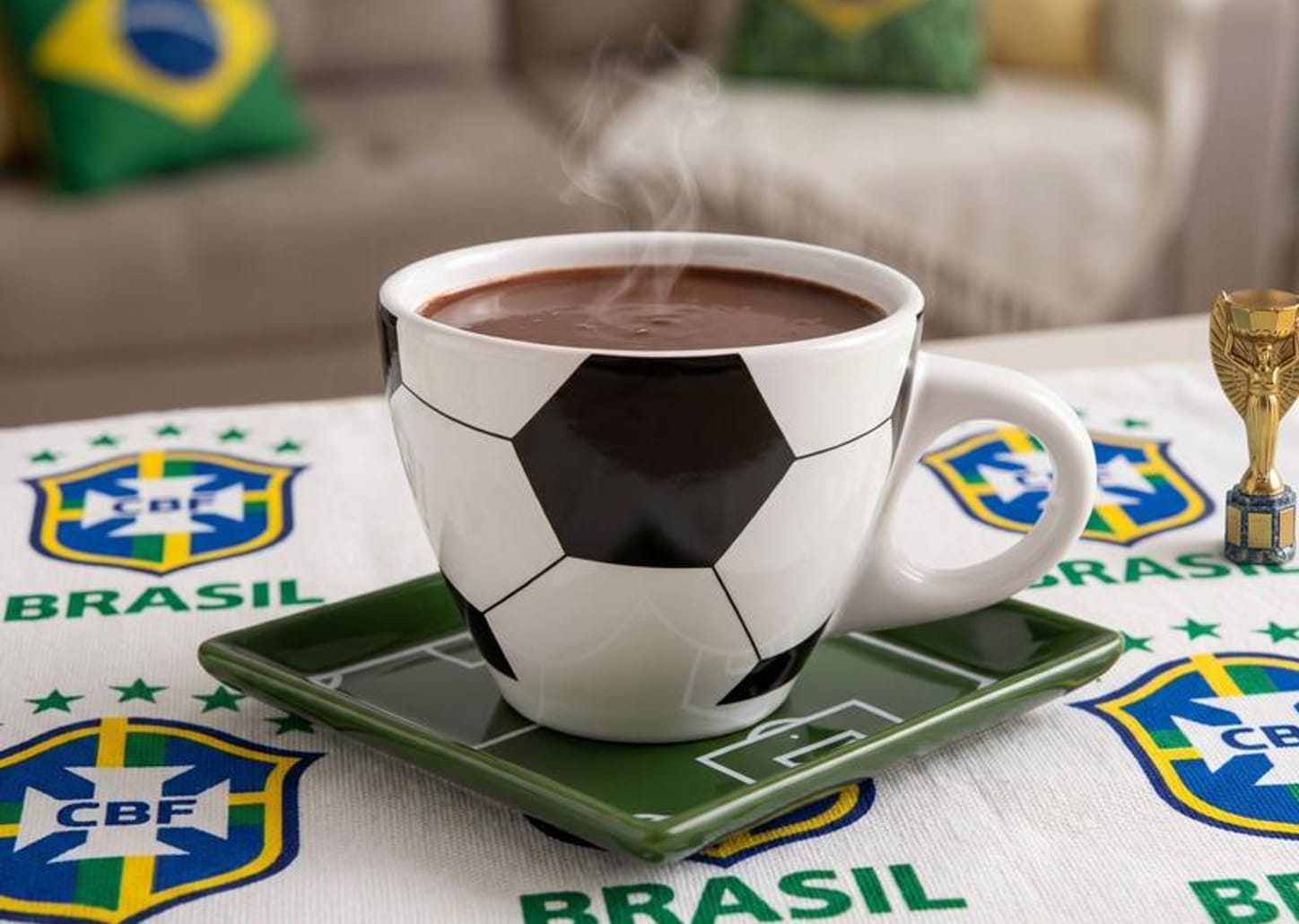 Jogo de Caneca de Chá e café de Cerâmica Branco, Preto e Verde 250ml Scalla Cerâmica Futebol 2 Peças