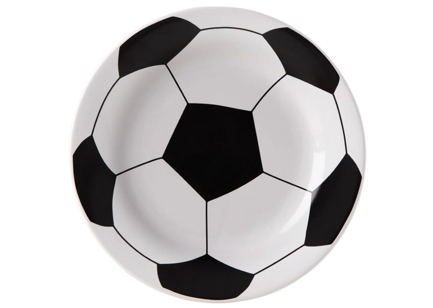 Prato Raso de Cerâmica Branco e Preto de Sobremesa Redondo 20,5cm Scalla Cerâmica Futebol