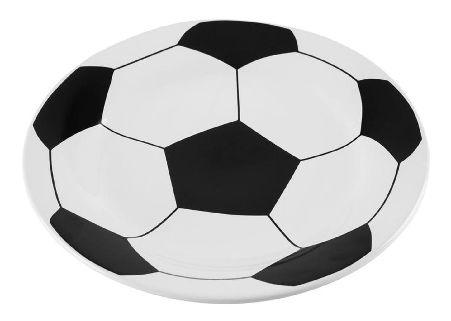 Prato Raso de Cerâmica Branco e Preto de Sobremesa Redondo 20,5cm Scalla Cerâmica Futebol