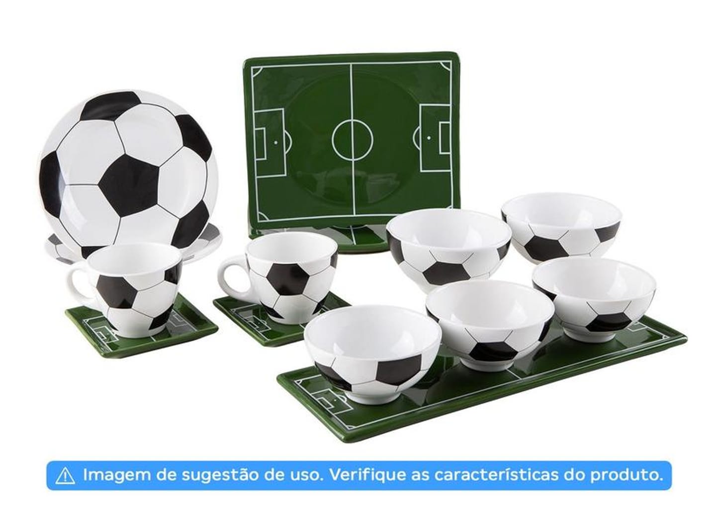 Prato Raso de Cerâmica Branco e Preto de Sobremesa Redondo 20,5cm Scalla Cerâmica Futebol