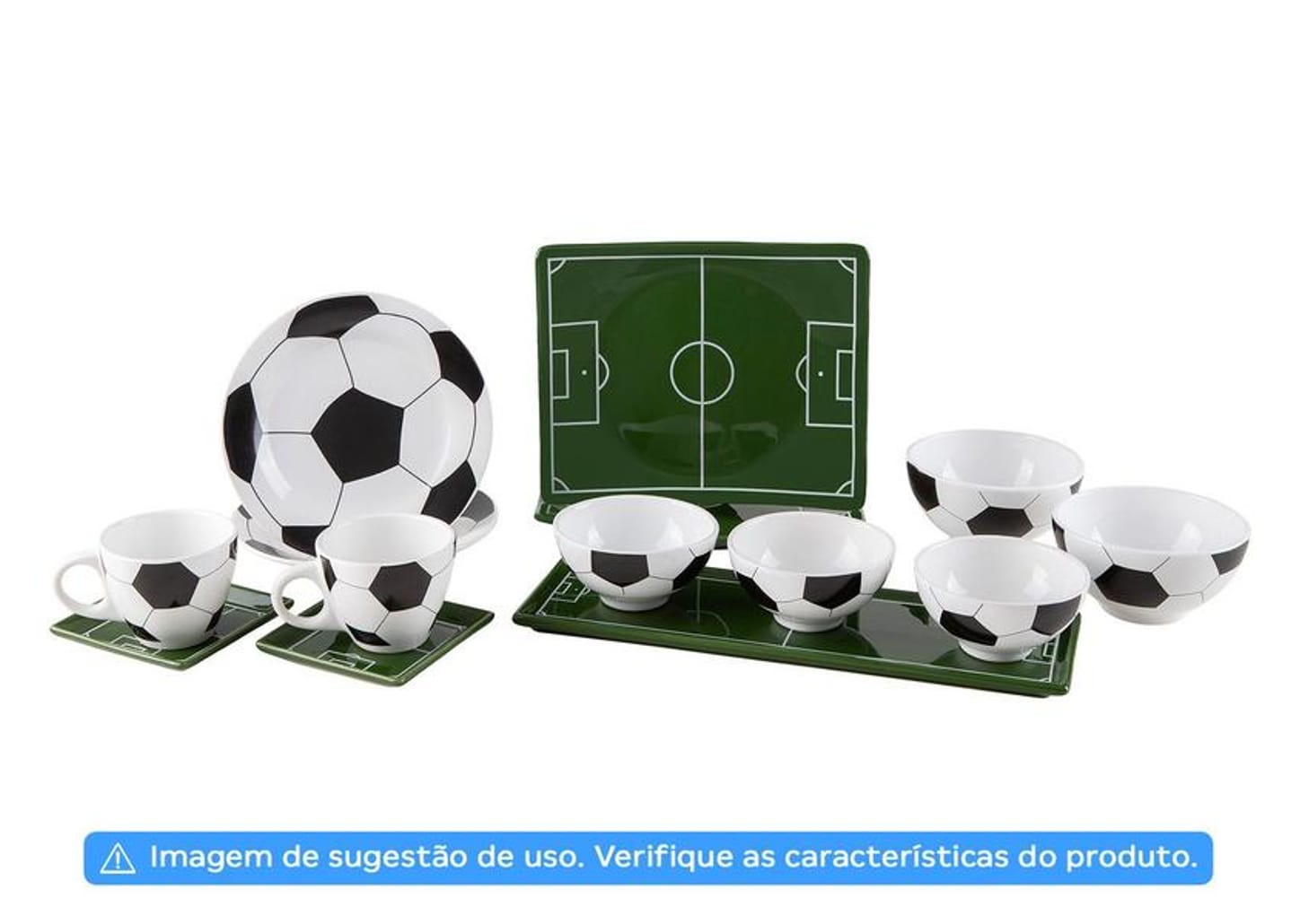 Prato Raso de Cerâmica Branco e Preto de Sobremesa Redondo 20,5cm Scalla Cerâmica Futebol