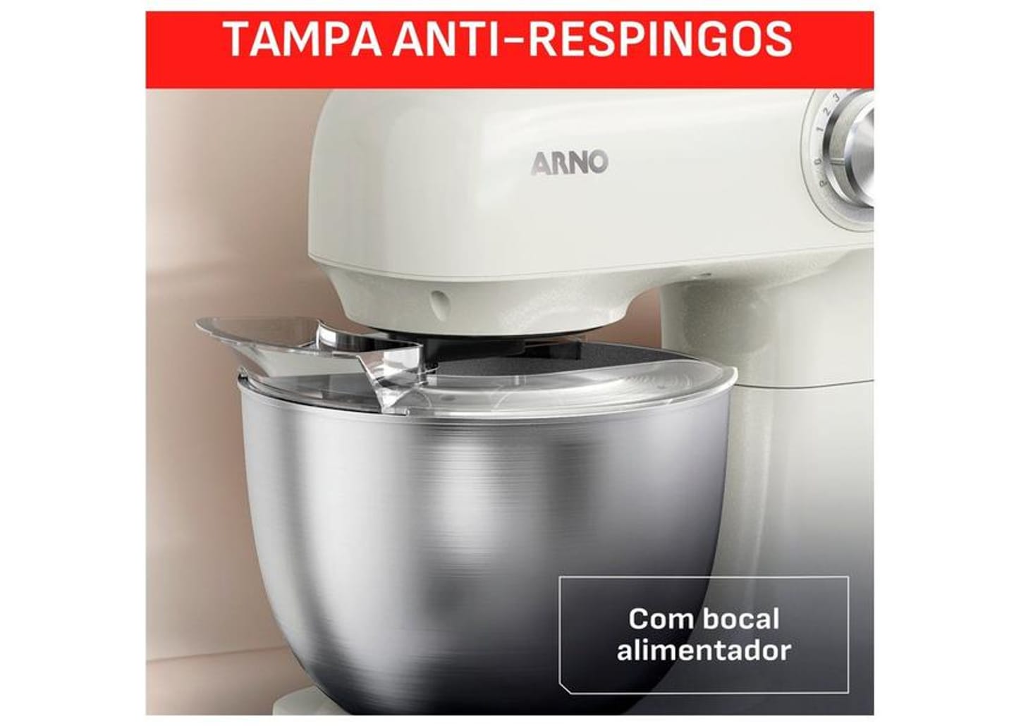 Batedeira Planetária Arno Marfim e Inox 500W 12 Velocidades Tigela Inox 3,5L Bake Easy KM14 com 3 Batedores 8010001506