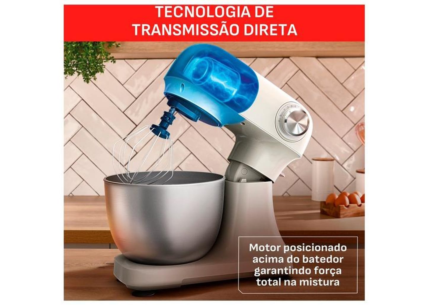 Batedeira Planetária Arno Marfim e Inox 500W 12 Velocidades Tigela Inox 3,5L Bake Easy KM14 com 3 Batedores 8010001506
