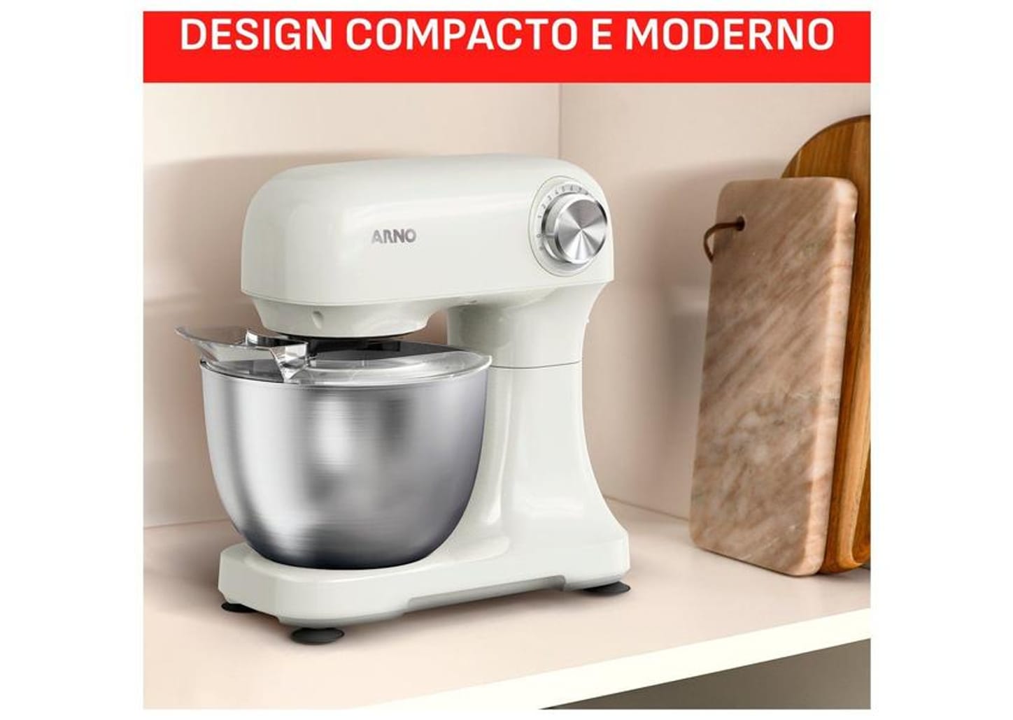 Batedeira Planetária Arno Marfim e Inox 500W 12 Velocidades Tigela Inox 3,5L Bake Easy KM14 com 3 Batedores 8010001506