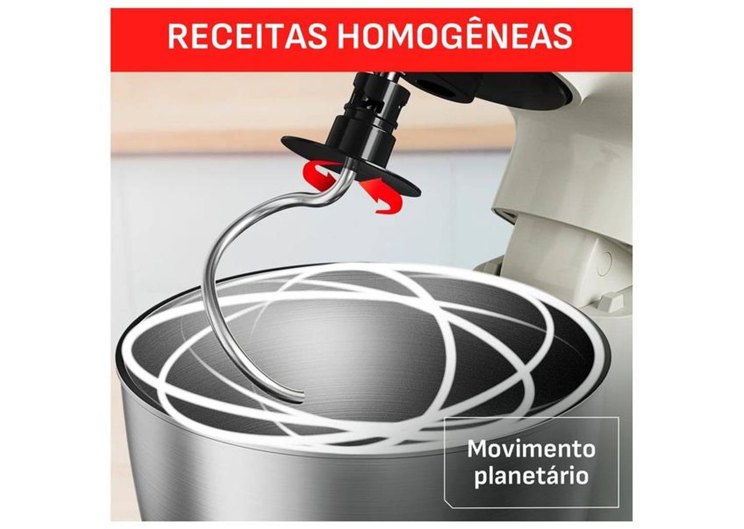 Batedeira Planetária Arno Marfim e Inox 500W 12 Velocidades Tigela Inox 3,5L Bake Easy KM14 com 3 Batedores 8010001506