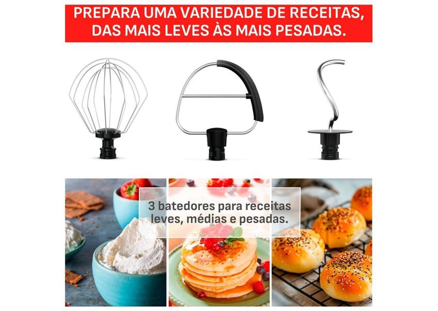 Batedeira Planetária Arno Marfim e Inox 500W 12 Velocidades Tigela Inox 3,5L Bake Easy KM14 com 3 Batedores 8010001506