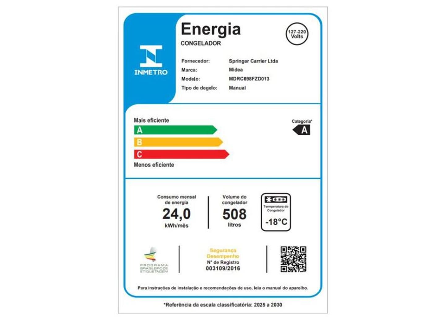 Freezer Horizontal Midea 2 Portas 508L Inverter MDRC698FZD013