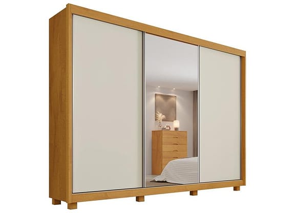 Guarda-roupa Casal com Espelho 4 Gavetas 3 Portas de Correr Mademarques Napoli