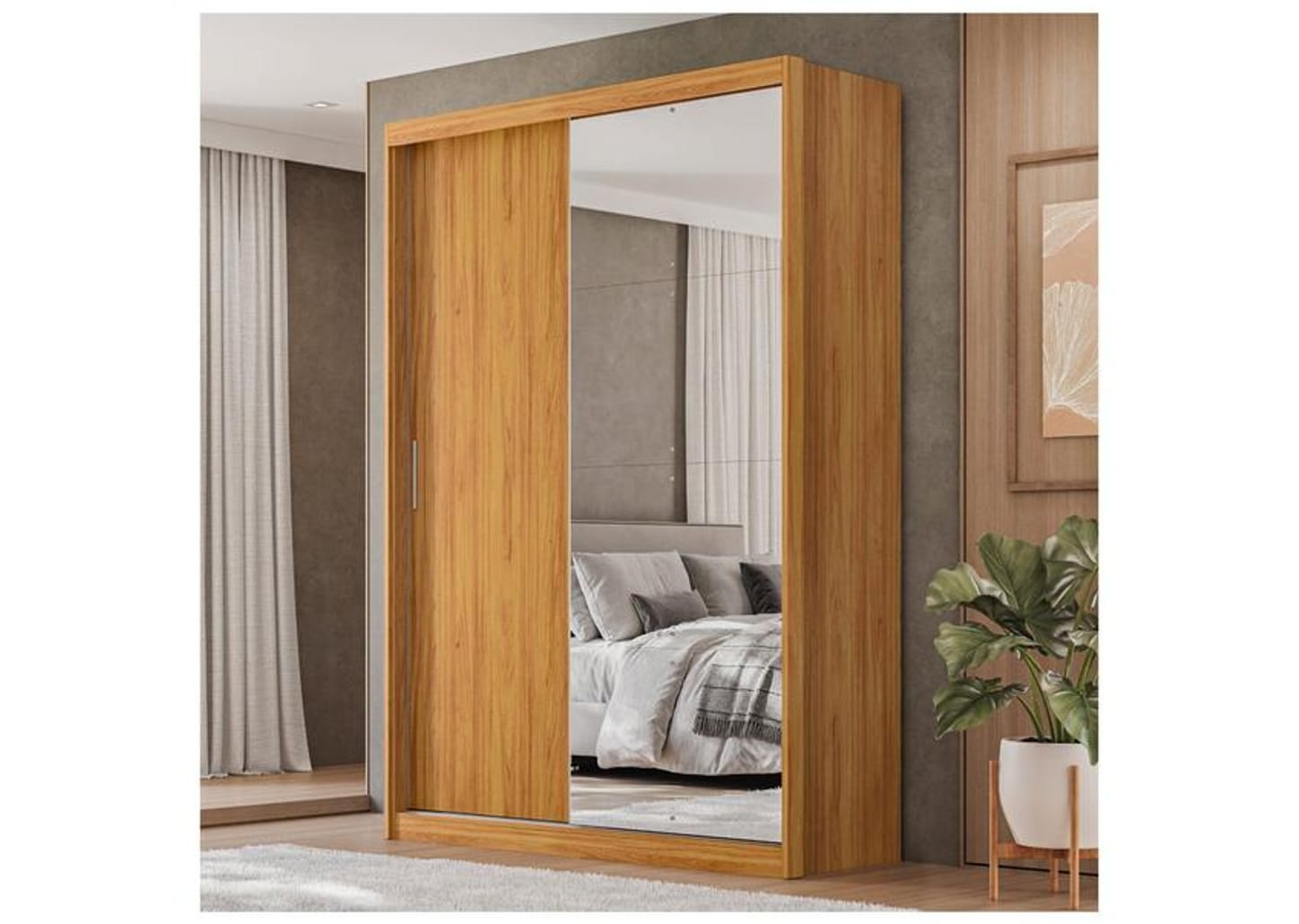 Guarda-roupa Casal com Espelho 4 Gavetas 2 Portas de Correr Demóbile Riva