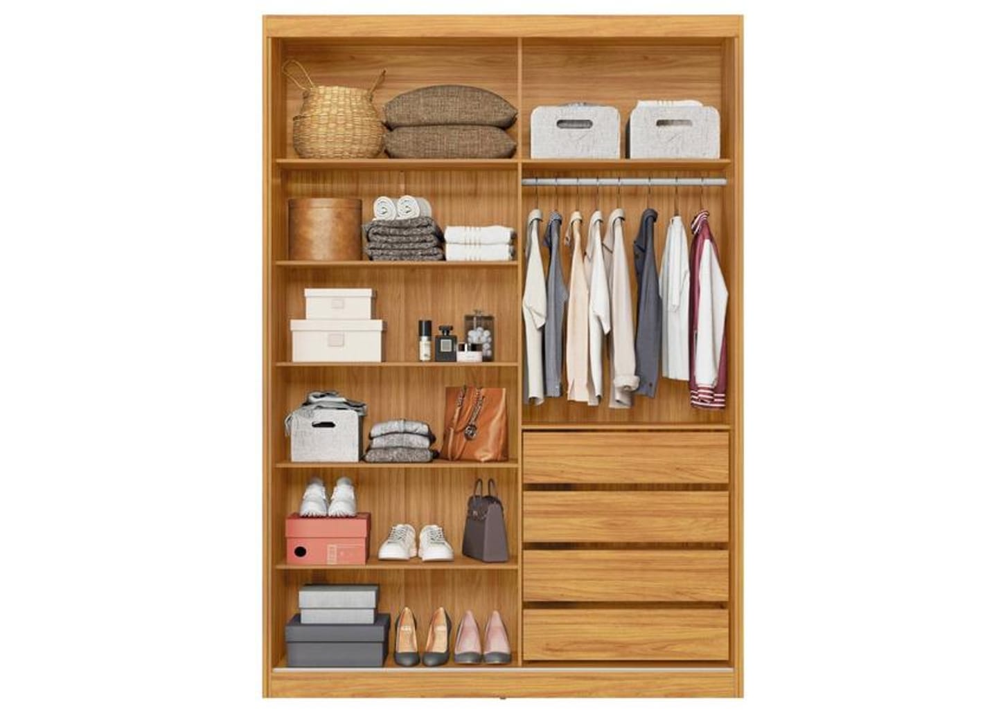 Guarda-roupa Casal com Espelho 4 Gavetas 2 Portas de Correr Demóbile Riva