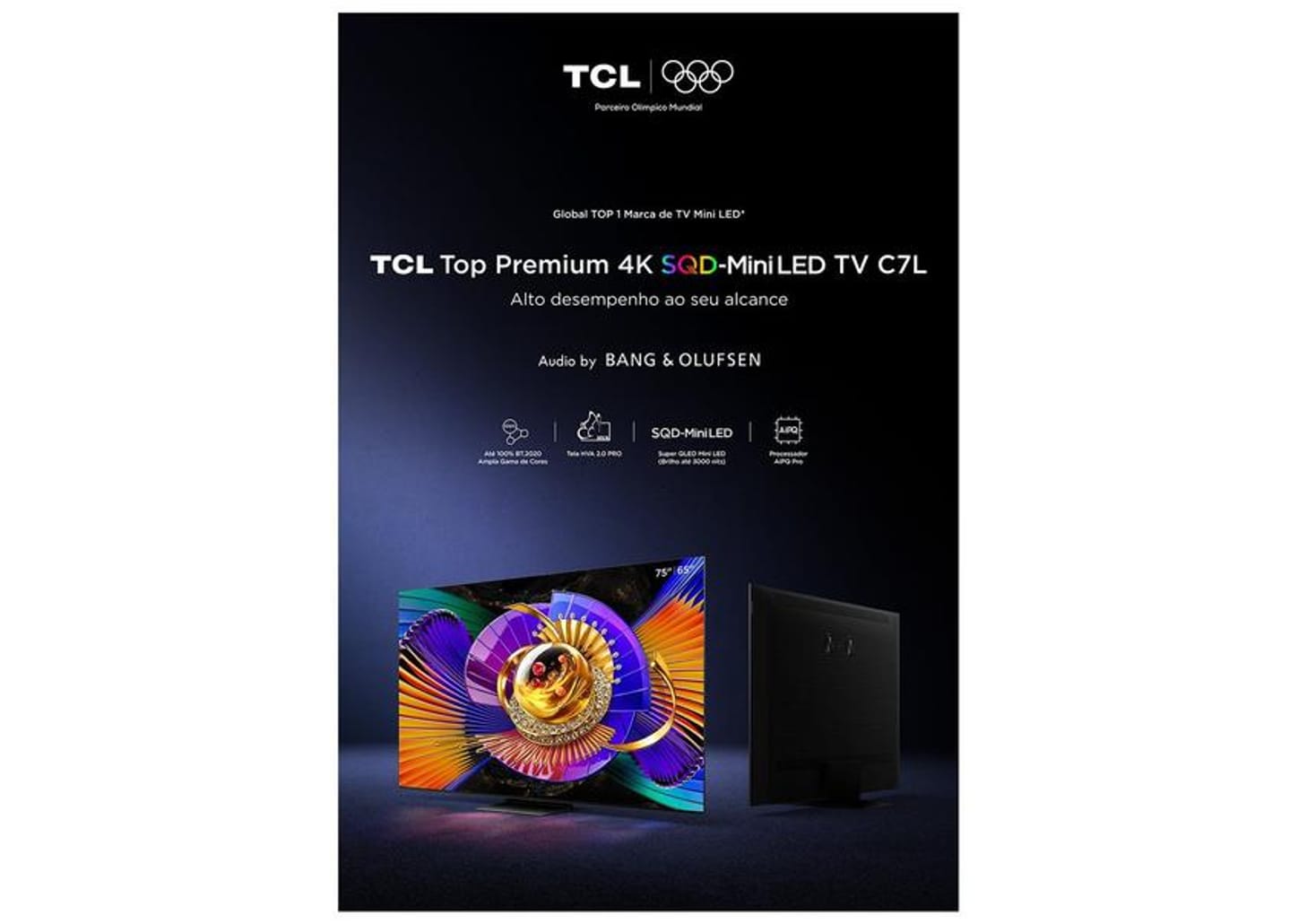 Smart TV 65" TCL 4K UHD SQD-Mini LED 65C7L Google TV 2026
