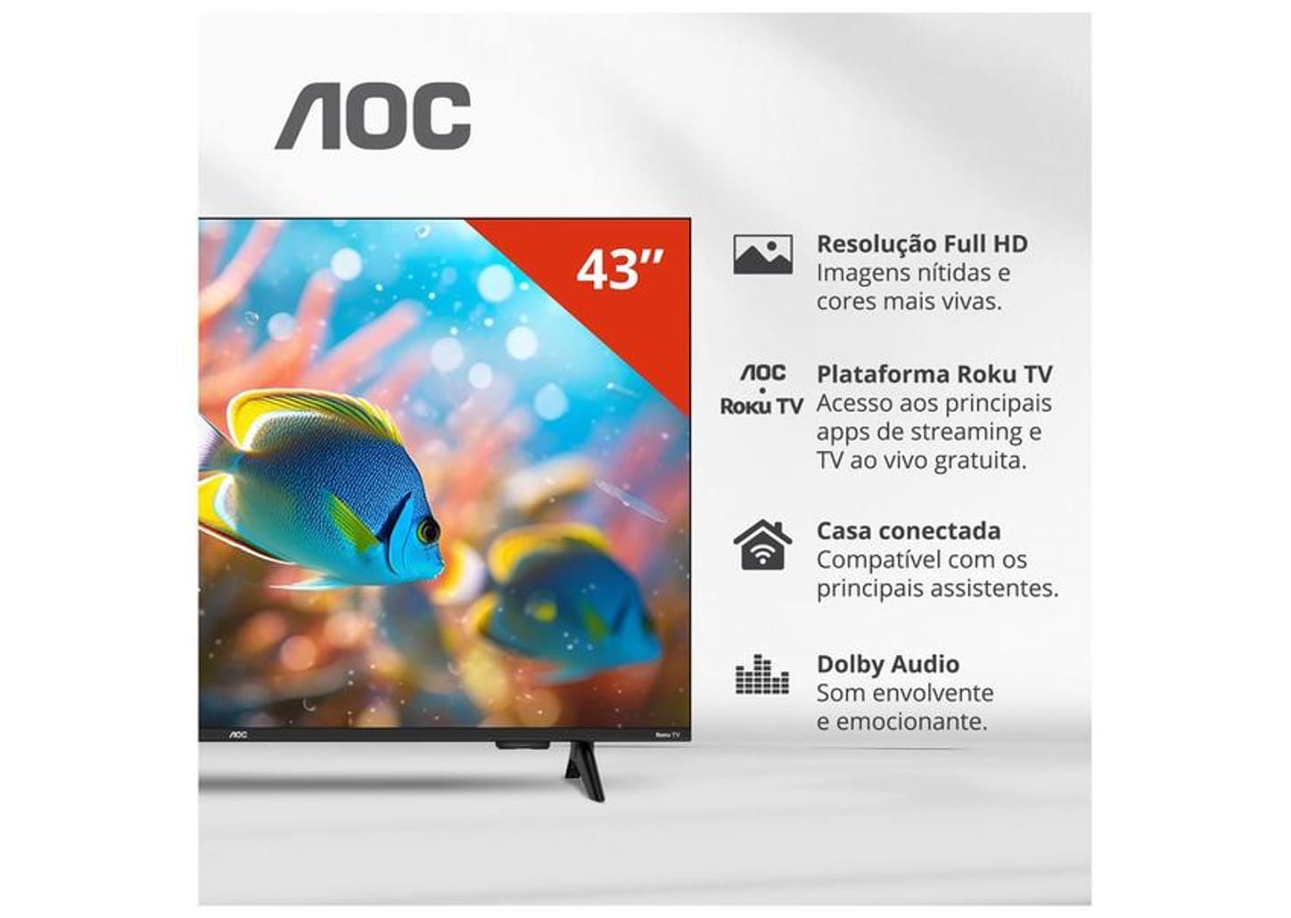 Smart TV 43" AOC Full HD DLED 43S5155/78G Roku TV 2025