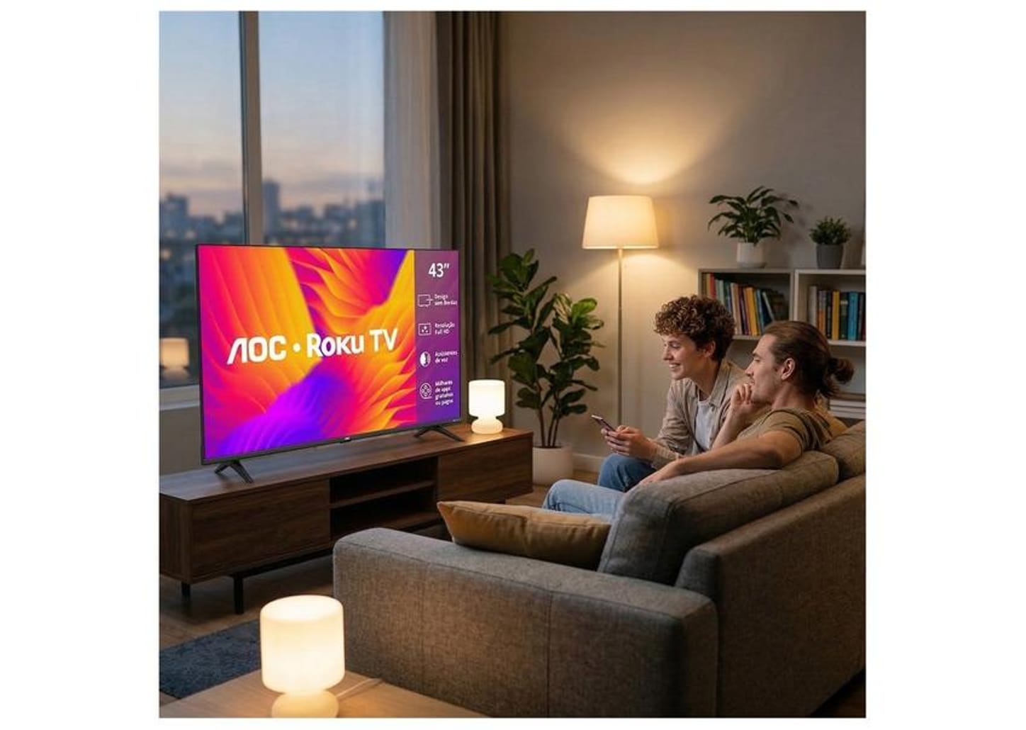 Smart TV 43" AOC Full HD DLED 43S5155/78G Roku TV 2025