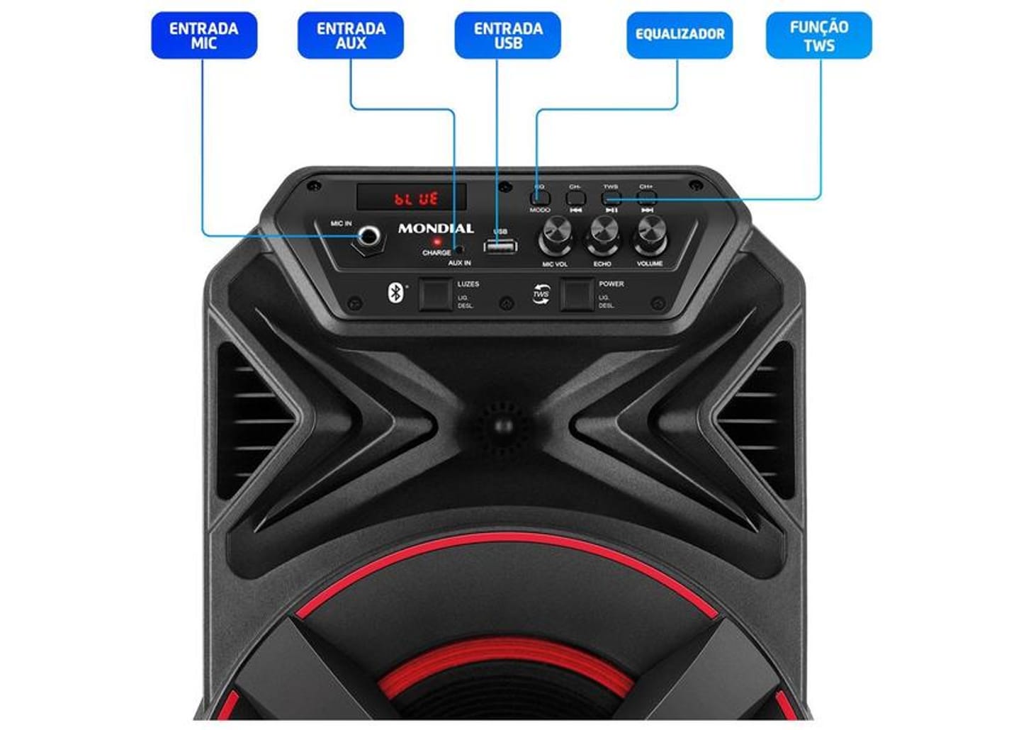 Caixa de Som Amplificada Bluetooth Mondial XSound CM-300-N 300W RMS USB
