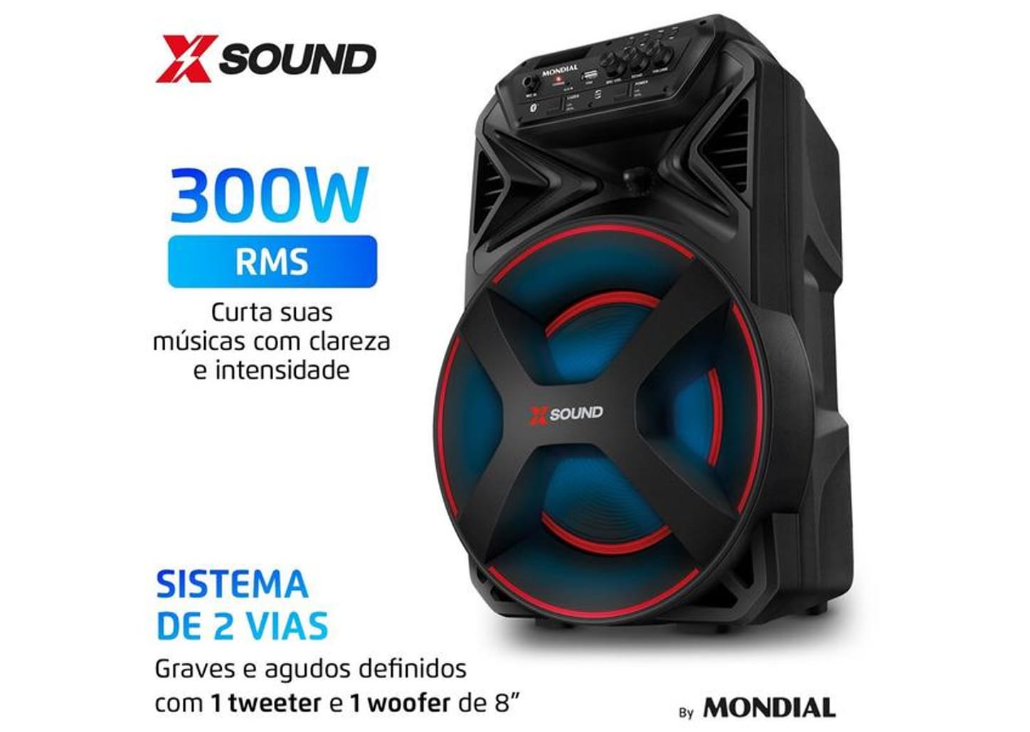 Caixa de Som Amplificada Bluetooth Mondial XSound CM-300-N 300W RMS USB