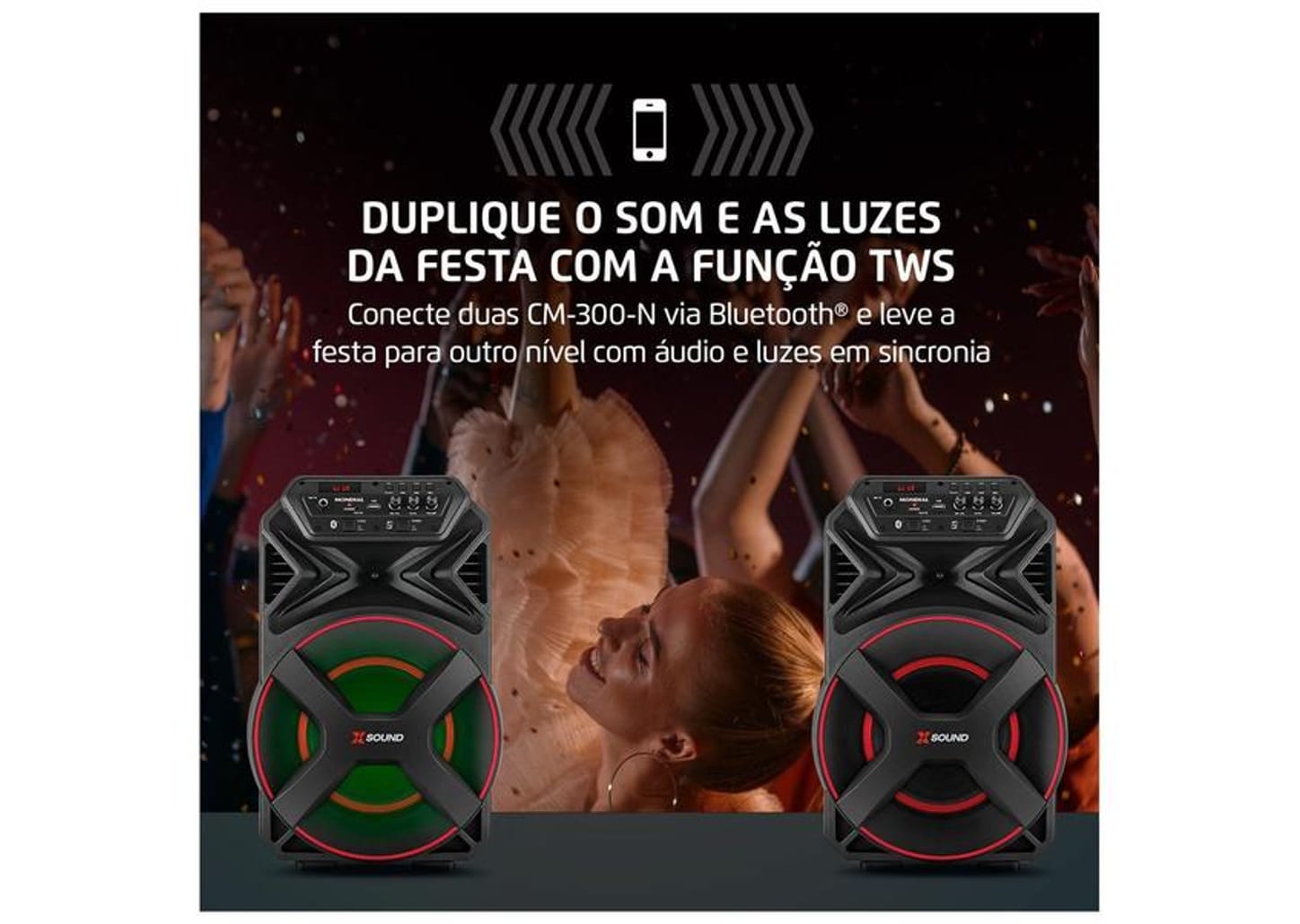 Caixa de Som Amplificada Bluetooth Mondial XSound CM-300-N 300W RMS USB