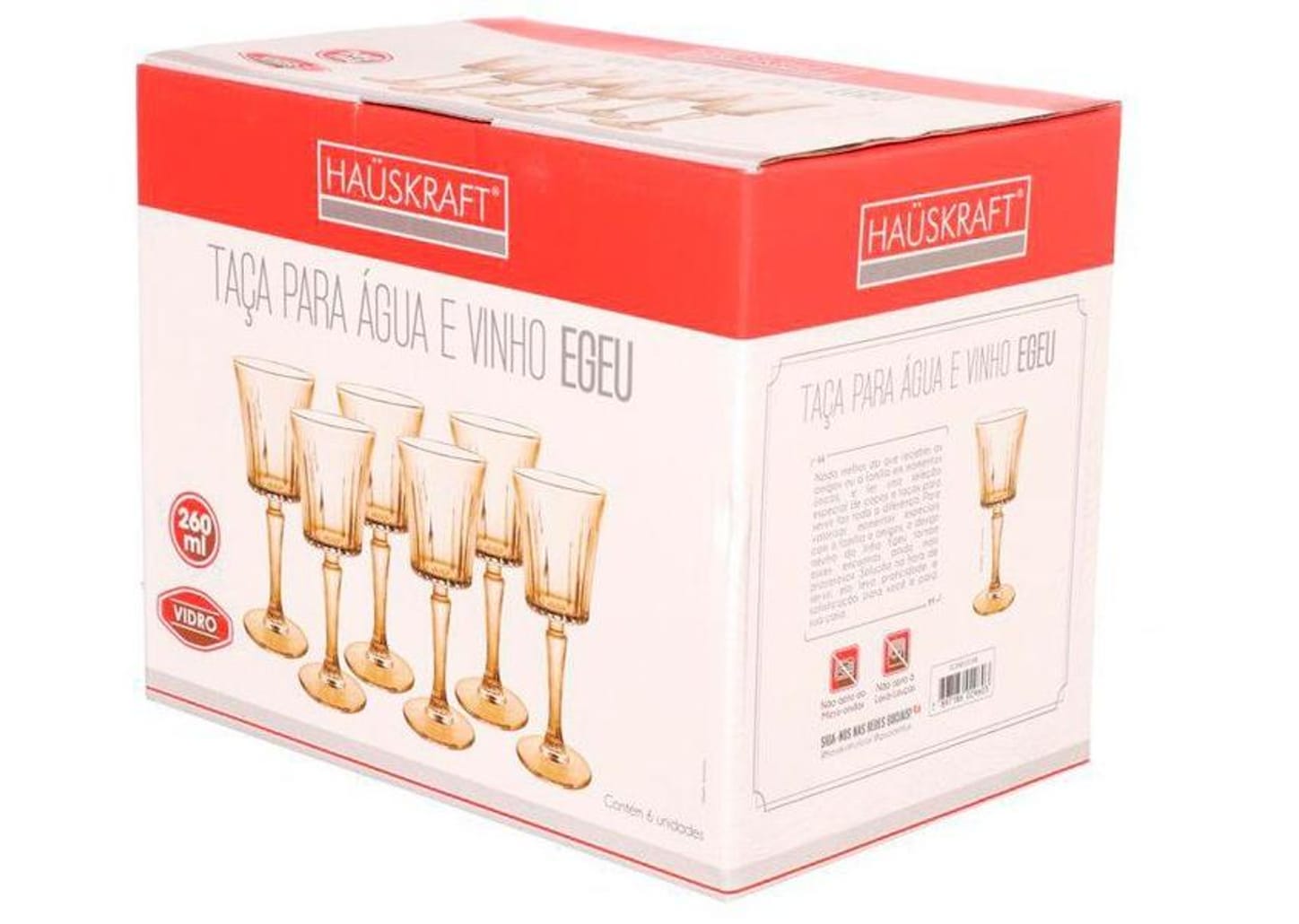 Jogo de Taças de Vidro para Vinho Âmbar 260ml 6 Peças Hauskraft Egeu