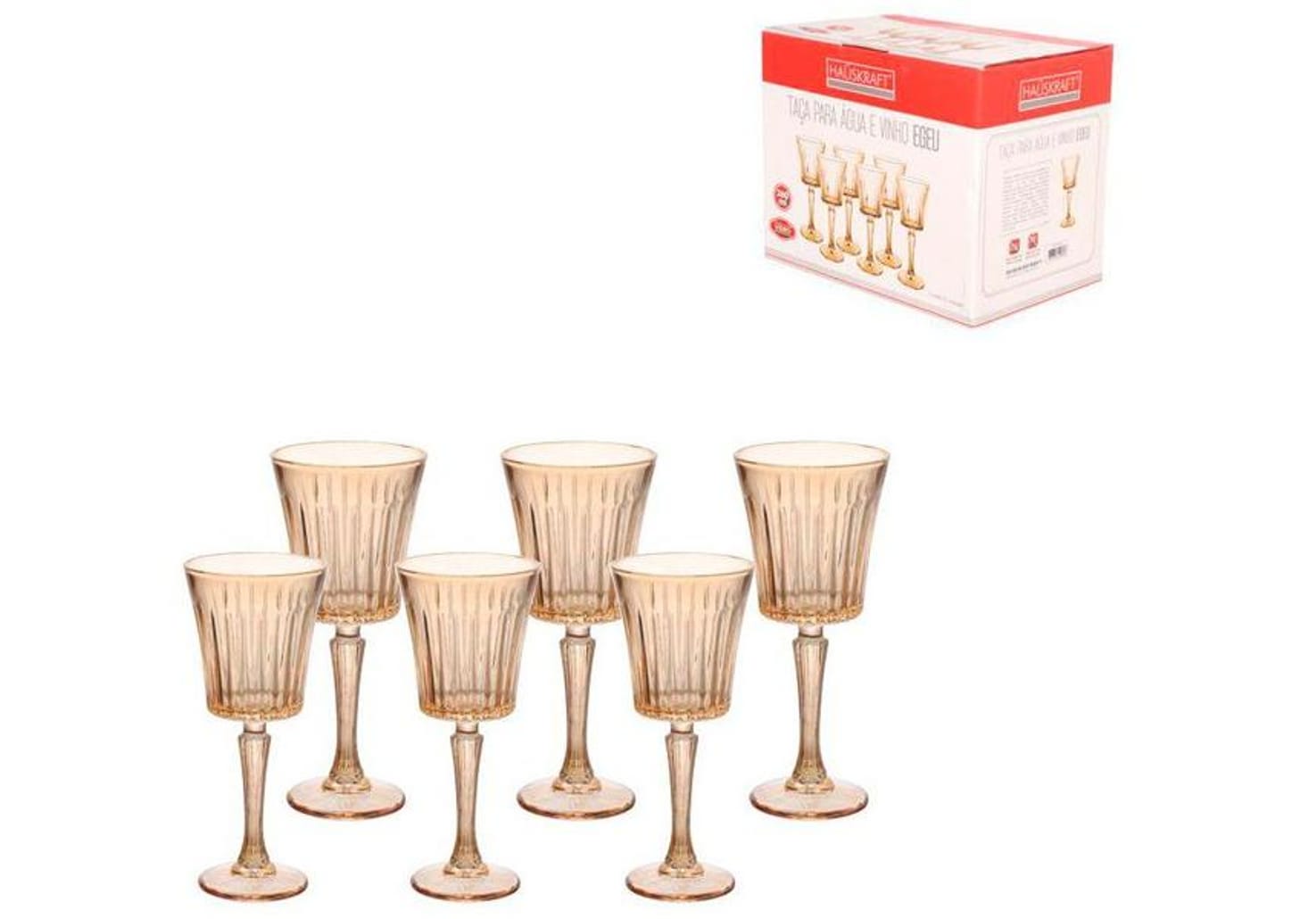 Jogo de Taças de Vidro para Vinho Âmbar 260ml 6 Peças Hauskraft Egeu