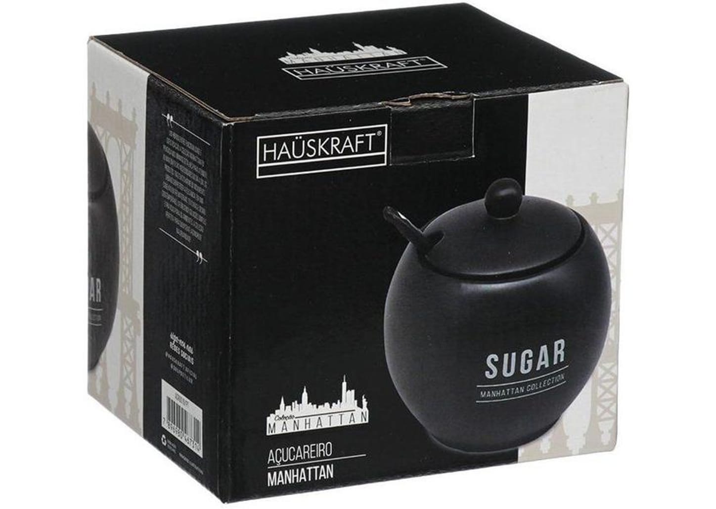 Açucareiro de Porcelana com Colher com Tampa Hauskraft Manhattan