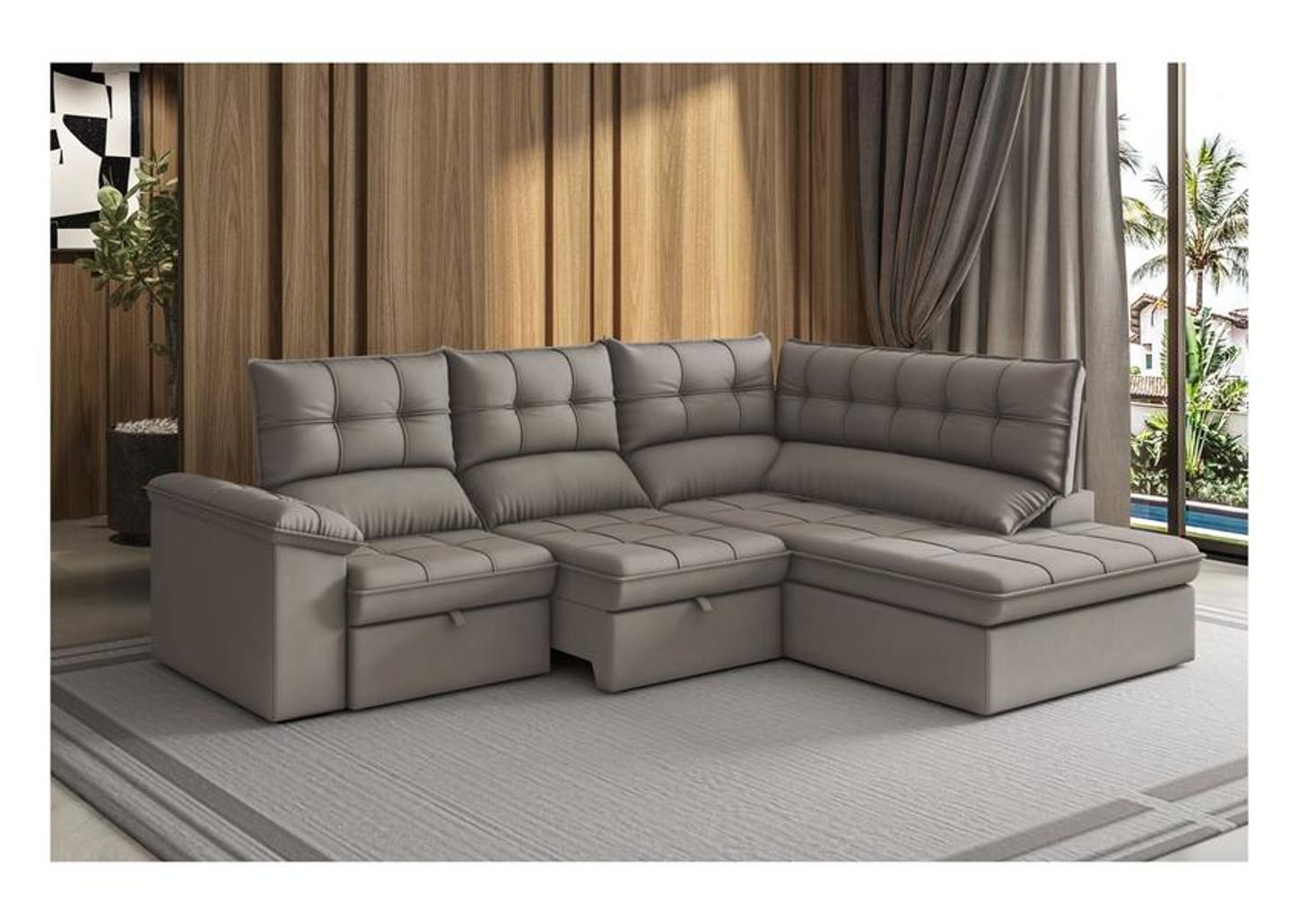 Sofá de Canto 5 Lugares Retrátil Reclinável Slim Milano BestHouse Sofás