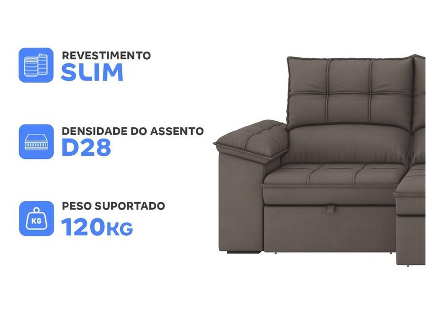 Sofá de Canto 5 Lugares Retrátil Reclinável Slim Milano BestHouse Sofás