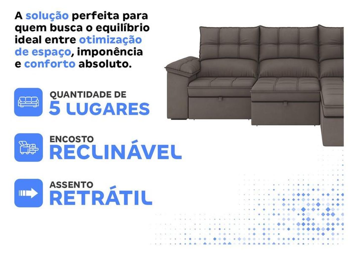 Sofá de Canto 5 Lugares Retrátil Reclinável Slim Milano BestHouse Sofás